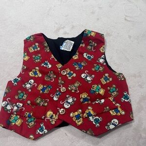 Vintage Kids Red Teddy Bear Print One Piece 6-9 months